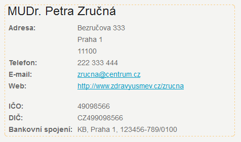 2.8.Editace kontaktních informací Editace kontaktních informací se provádí na stránce kontaktů kliknutím na editovatelný box (obr. 2.12).