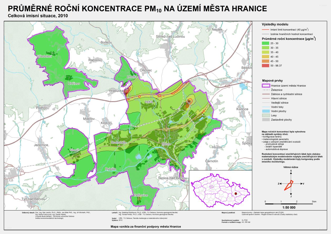 Lze ale konstatovat, že zátěž suspendovaných částic je na města Hranic víceméně rovnoměrně rozložená. Obr.