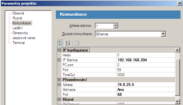 Volbou Public Port, určujeme komunikační port prostřednictvím kterého bude řídicí systém na veřejné IP adrese dostupný. V položce Data Type je nutné povolit UDP pakety!