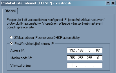 inicializaci adresu IP jak modulu CA4 tak PC. Adresa se přiřazuje z intervalu 169.254.x.x. Tento proces přiřazení IP adresy může trvat až 40s.