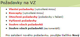 2.5 Pohledy Požadavky na VZ Přehled požadavků v knihovně Požadavky na VZ má 6 základních pohledů viz obrázek V každém pohledu se zobrazí pouze požadavky, na něž má nebo získal uživatel práva.