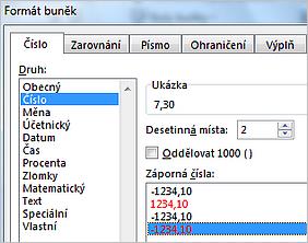 přidání Kč přidání % Kladná a záporná čísla lze v EXCELU barevně odlišit. Odlišení docílíme nastavením číselného formátu na požadovaný vzhled.