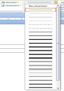 3.12. Ohraničení tabulky Kromě stylů zde naleznete také některé voby ohraničení buněk v tabulce. Změnu ohraničení můžeme provést takto: 1. Vyberte buňku (případně buňky), které chcete ohraničit.