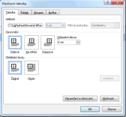 3.13. Vlastnosti tabulky Ve většině nastavení tabulky se dostanete na kartě Rozložení, která je aktivní, poze pokud se nacházíte v tabulce.