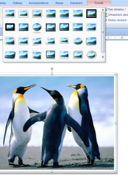 3.3. Úpravy obrázku Označíme li obrázek vložený do dokumentu klepnutím, objeví se na pásu karet karta Formát, která normálně vidět není.