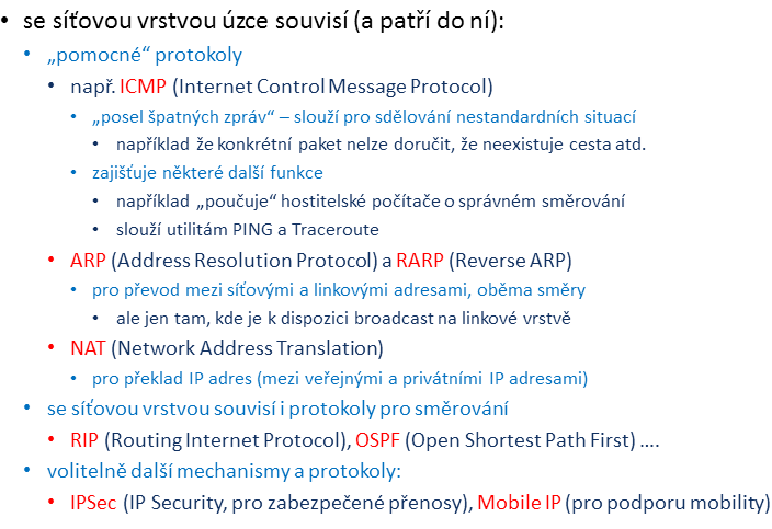 Další součásti síťové vrstvy