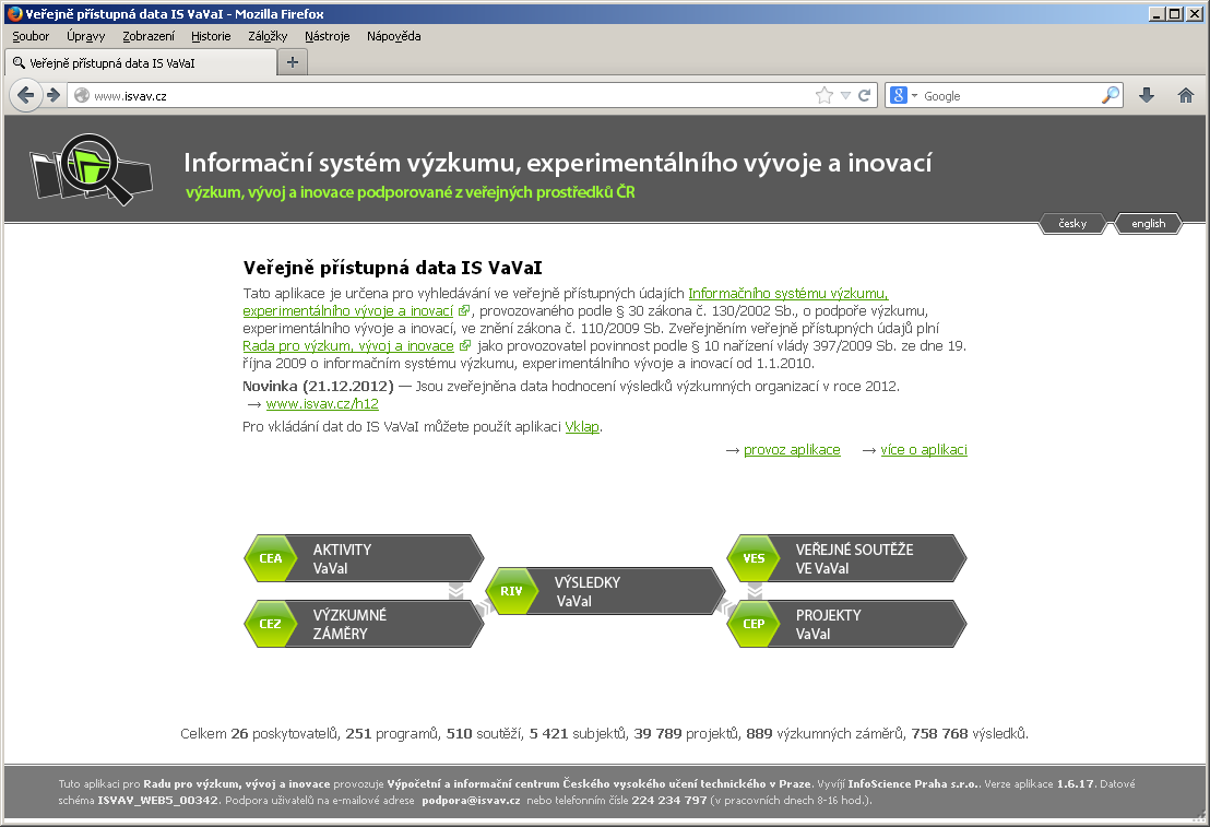 Obrázek 28 Informační systém RVVI s odkazem na