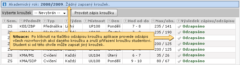 3.8.1 Schéma aplikace a popis Obrázek 3.45: Kroužek zapsán. Obrázek 3.46: Před odepsáním z kroužku.