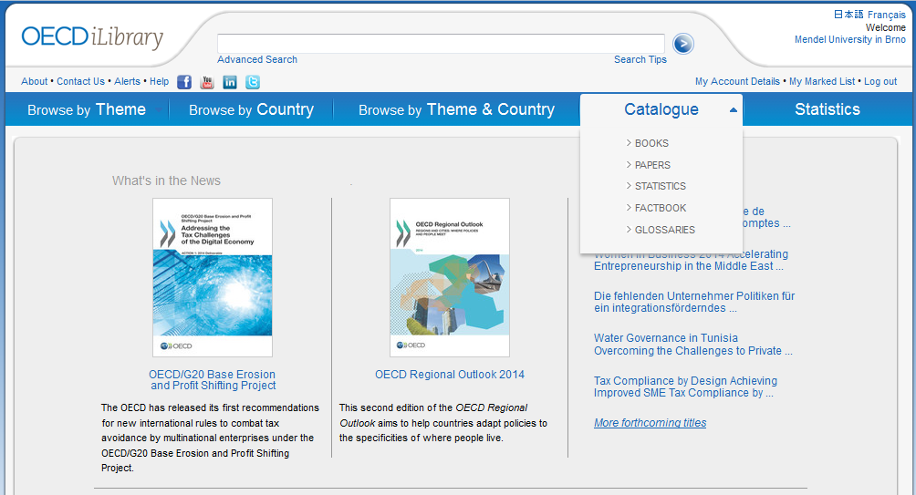 OECD ilibrary prohledáváme podle tématu a