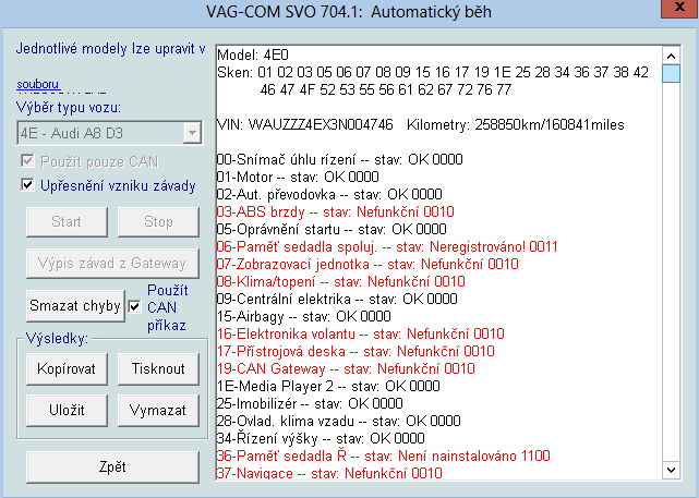 U nových vozů s řídící jednotkou gateway je možné pomocí VAG-COMu vypsat pouze nainstalované moduly v automobilu a jejich status pomocí výpis závad z Gateway.