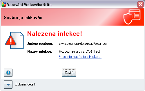 přehled komponent) 8.7.3. Nálezy Webového štítu Webový štít kontroluje v reálném čase obsah webových stránek nebo souborů stahovaných z Internetu.