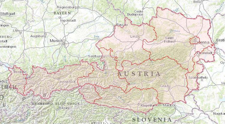 Zdroj: ESRI, basemap ArcGIS Online, 2015 Policie v Rakousku prošla v roce 2005 velkou reformou, když byla ze tří existujících sborů Policie, Četnictva a Celní stráže vytvořena jednotná Spolková