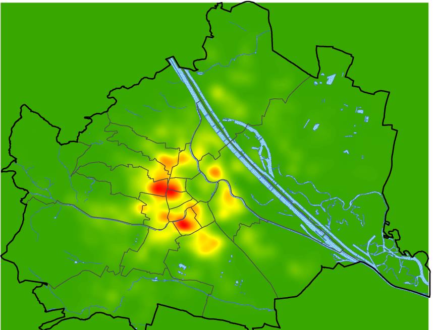 Obrázek 89: Predikce vloupání ve Vídni, červenec 2013, model ST-GAM Zdroj: CriPA, 2014 Geoaditivní model pro predikce kriminality v malém měřítku Pracuje se na vývoji časoprostorového modelu pro