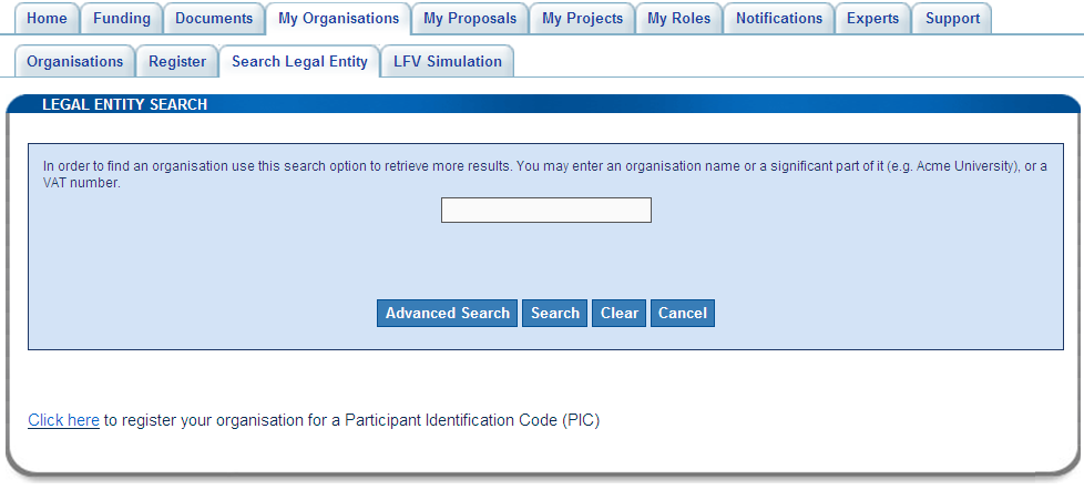 Registrace organizace = získání PIC (I) ověření, zda organizace není již