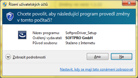 Na otázku, zda chcete soubor softprodriver_setup.
