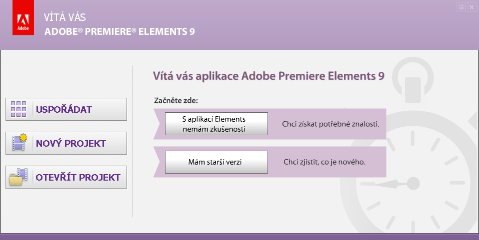 Kapitola 1: Seznámení s editačním programem 5 1. Seznámení s editačním programem Projekt Kontextové menu Start aplikace Úvodní obrazovka 1.
