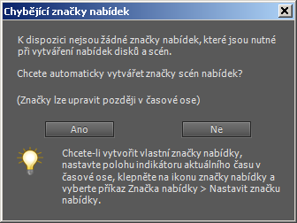 Máme dvě možnosti automatické tvorby značek scén: Pokud v časové ose ještě nemáme umístěnu žádnou značku, je nejjednodušším způsobem použít šablony