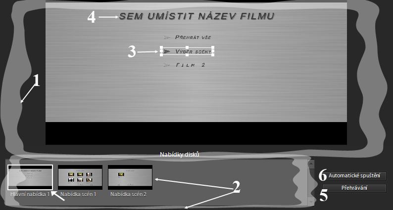 Kapitola 5: Příprava DVD menu 71 zařadit záběry z příprav, obřadu a hostiny jako samostatné filmy. Hlavní nabídka obsahuje vlastní tlačítko pro každý film, opět viz Obr. 5-1 na str. 68. 5.3.1. Použití DVD menu šablon Nejsnáze menu nabídek vytvoříme pomocí předdefinovaných šablon, které vybíráme z karty NABÍDKY DISKŮ.