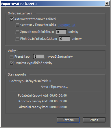 Kapitola 6: Export 81 Pokud tuto položku nezvolíme, data se začnou ukládat na místo, kde je právě páska zastavena. OBR.
