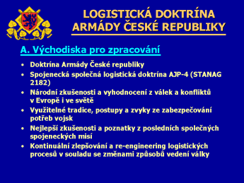 Dolejší, J.: Logistická doktrína Armády České republiky Obrázek 8: Teoretickými východisky jsou: Již zmiňovaná Doktrína AČR, která je prioritním a základním dokumentem.