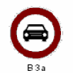 488. Tato dopravní značka znamená (B 3a): A) zákaz vjezdu osobních automobilů B) zákaz vjezdu všech vozidel C) zákaz vjezdu všech motorových vozidel s výjimkou motocyklů bez postranního vozíku 489.