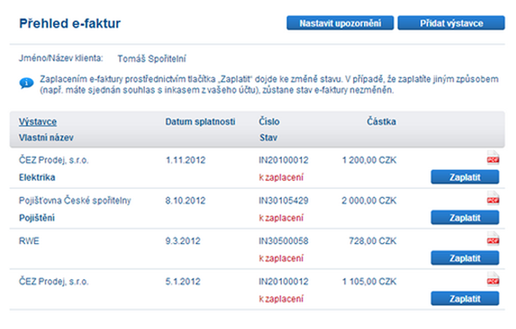 TIP 14 Elektronická faktura Faktury za plyn, elektřinu, vodu nebo pojištění už nemusíte hledat po šuplících. Vyřeší to služba E-faktura.