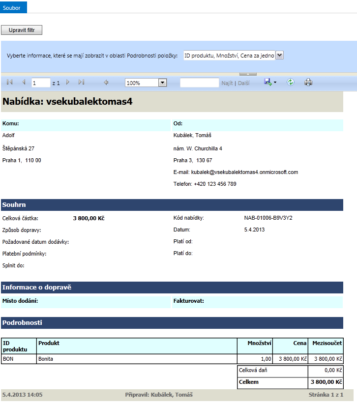 Řízení vztahů se zákazníky Microsoft Dynamics CRM 39 OBR. 3-6: PROHLÍŽEČ SESTAV Objednávky Z nabídky nad sestavou je možné modifikovat pole zařazená do sestavy.