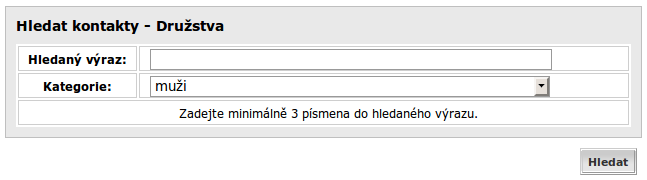 Obrázek 35: Formulář: hledat kontakty - družstva Kategorie zde je potřeba zadat kategorii Vámi hledaného družstva. Klikněte na prvek se seznamem kategorií umístěným napravo od slova Kategorie.