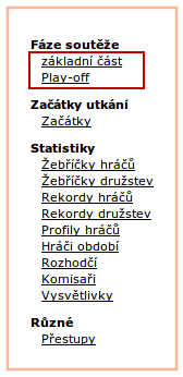 6.2.1 Rozpisy utkání Obrázek 45: Odkazy na rozpisy utkání Do rozpisů utkání základní části či Play-off se dá dostat z detailu soutěže pomocí odkazu v pravém menu (obr. 45).