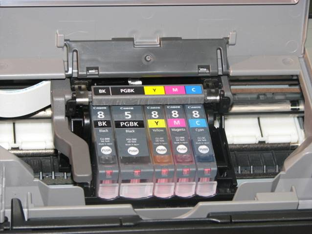 žlutá (Yellow) a černá (black). Někdy je v systému ještě jedna cartridge s černým inkoustem zvlášť pro tisk stínu a různých odstínů černé a šedé na fotografiích.