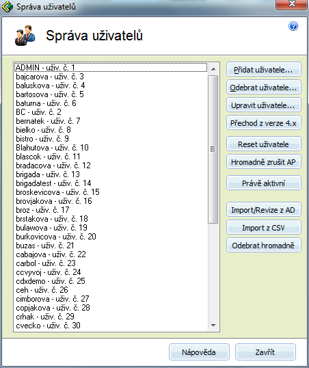 Codexis Systémová příručka 50? AKTUALIZACE A OD 6.2 OD PRODUKTU 7.1 DOPLŇKŮ Správa uživatelů V okně Správa uživatelů máme možnost provádět všechny základní operace s uživatelskými účty.