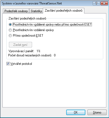 Způsob zasílání V části Způsob zasílání můžete nastavit, kdy bude program zasílat statistické informace.