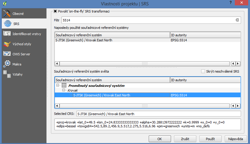 QGIS Otevřeme prázdný nový projekt (Projekt-Nový ) Nastavíme souřadný