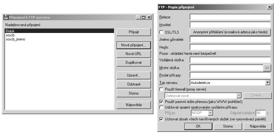 1.2.12 Použití FTP připojení Tato funkce zajistí připojení lokálního počítače k FTP serveru (FTP File Transfer Protokol). Po navázání spojení se vzdálený server zobrazí v aktuálním okně.