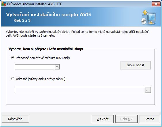 8.2.2. Vytvoření instalačního skriptu AVG V tomto dialogu zvolte, kam si přejete skript uložit.