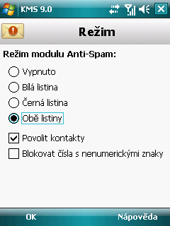 U Ž I V A T E L S K Á P Ř Í R U Č K A ZMĚNA REŽIMU SOUČÁSTI ANTI-SPAM Výběr provozního režimu součásti Anti-Spam: 1. Vyberte Nabídka Anti-Spam. Tím se otevře okno Anti-Spam. 2.