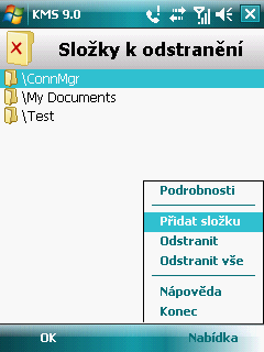 A P L I K A C E K A S P E R S K Y M O B I L E S E C U R I T Y 9.0 P R O M I C R O S O F T W I N D O W S M O B I L E 4. Vyberte Nabídka Přidat sloţku (viz obrázek dole).