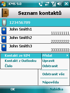 A P L I K A C E K A S P E R S K Y M O B I L E S E C U R I T Y 9.0 P R O M I C R O S O F T W I N D O W S M O B I L E Chcete-li přidat číslo ručně, vyberte Nabídka Přidat Číslo.