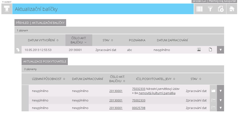 Aktualizace dat import aktualizačního balíčku aktualizační balíček (ZIP) se nahraje do