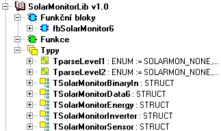 POZOR!!! Knihovna SolarMonitorLib vyžaduje, aby byl v PLC naprogramovaný aplikační profil TXF 689 13 AP SOLAR MONITOR LICENCE.