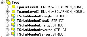 2 DATOVÉ TYPY V knihovně SolarMonitorLib jsou definovány následující datové typy: Datové typy TparseLevel1 a TparseLevel2 jsou výčtové typy využívané při dekódování zpráv od SolarMonitoru.