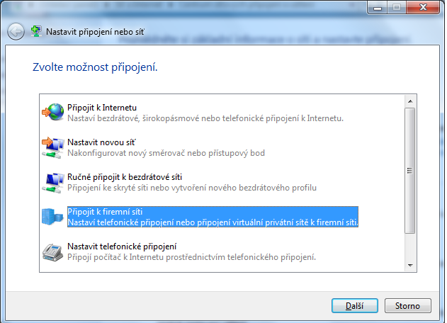 Klepněte na možnost Nastavit nové připojení nebo síť Zvolte možnost