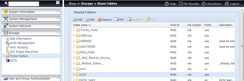 Modify Folder (Upravit složku) Položka Popis RAID ID (ID RAID) Svazek RAID na němţ bude sloţka umístěna. Folder name Zadejte název sloţky.