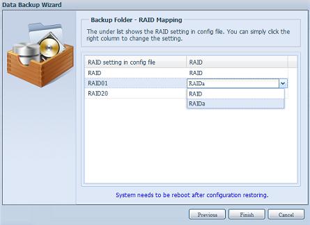V tomto případě bude svazek RAID01 z konfigurace systémové zálohy namapován na svazek RAIDa aktuální jednotky.