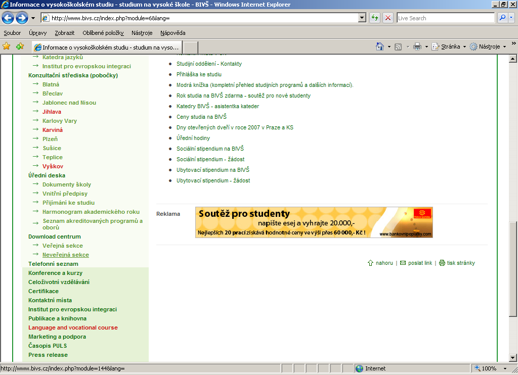 http://www.bivs.cz/index.php?module=144&lang= Po přihlášení do www.
