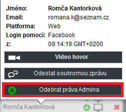 4.4 Pokročilejší funkce V horní liště virtuální místnosti jsou k dispozici další podstatné funkce pro ovládání: Nahrávání webináře Odhlášení z aplikace Oznámení chyby výrobci aplikace Plánovaný