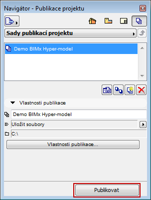 Uložení nebo nahrání BIMx Hyper-Modelu Volby Uložit umožňuje uložit Hyper-model do zvolené složky.