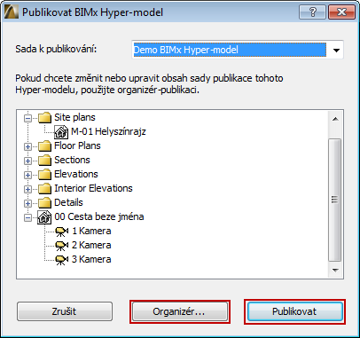 Uložení nebo nahrání BIMx Hyper-Modelu Opětovná publikace BIMx Hyper-modelu Pokud chcete znovu publikovat existující Hyper-model, máte několik možností: Vyberte Hyper-model a kliknutím na tlačítko