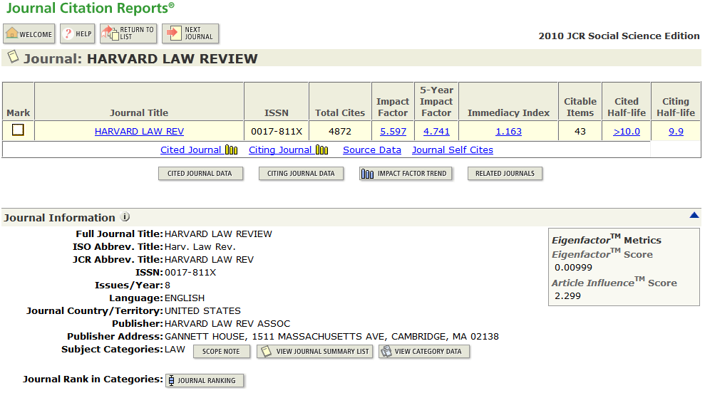 JOURNAL CITATION REPORTS