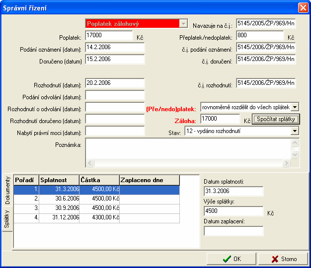 V kartě nastavení programu jsou místěny 3 přepínače, s jejichž pomocí se určuje způsob zpracování přeplatku a nedoplatku.